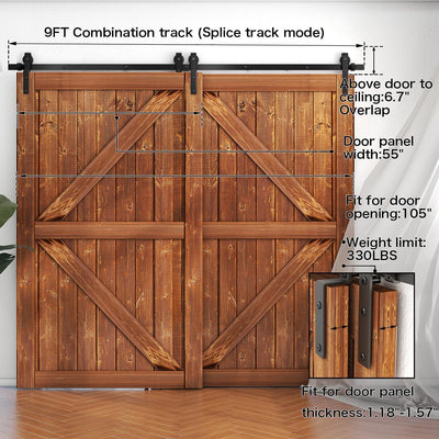 Bypass Sliding Barn Door Upgraded Single Track kit CCJH J Style for Double Barn Door