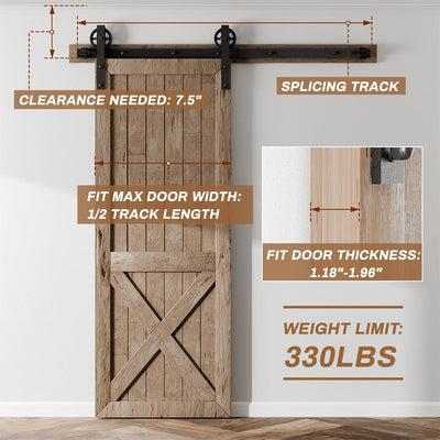 Medium Wheel Roller Sliding Barn Door Hardware Kit for Single/Double Doors