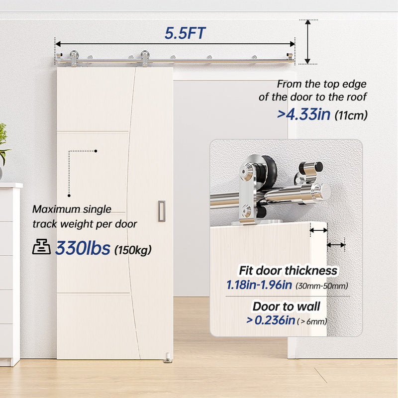 Stainless Steel Sliding Barn Door Hardware Kit, Black, (Whole Set Includes 1x Adjustable Floor Guide)