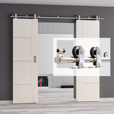 Stainless Steel Sliding Barn Door Hardware Kit, Black, (Whole Set Includes 1x Adjustable Floor Guide)