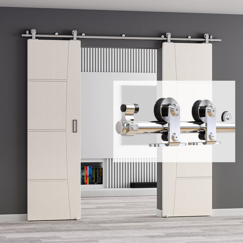 Stainless Steel Sliding Barn Door Hardware Kit, Black, (Whole Set Includes 1x Adjustable Floor Guide)