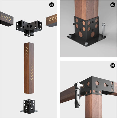 Pergola Brackets Kit 3-Way Corner Bracket/Gazebo Kit Post Base