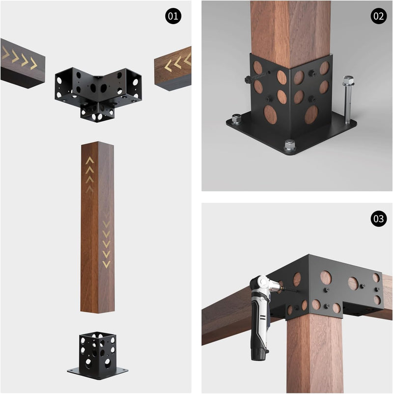 Pergola Brackets Kit 3-Way Corner Bracket/Gazebo Kit Post Base