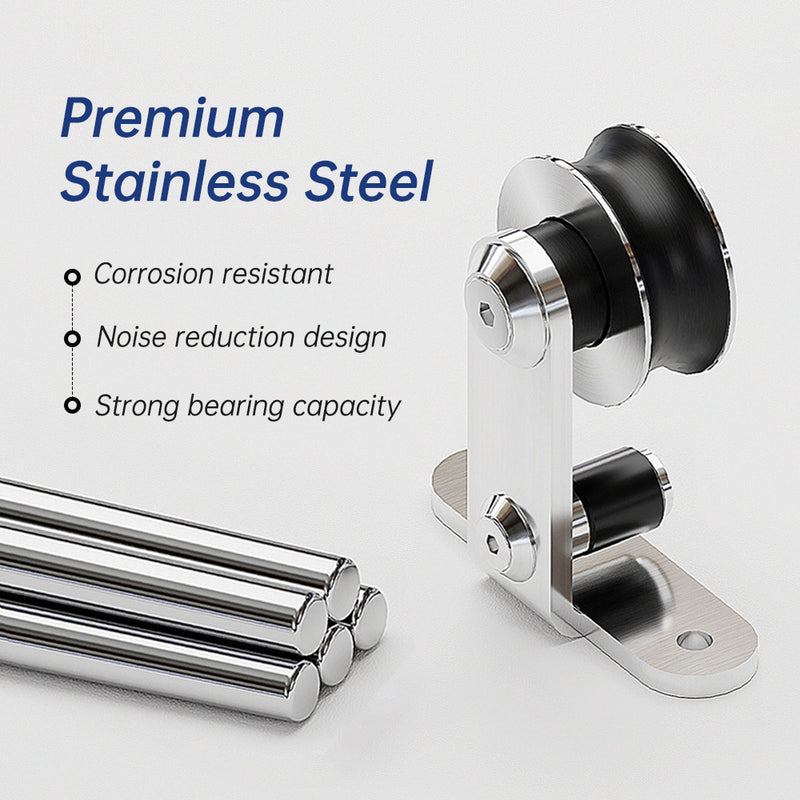 Stainless Steel Sliding Barn Door Hardware Kit, Black, (Whole Set Includes 1x Adjustable Floor Guide)
