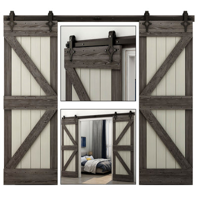 CCJH 6/6.6FT Heavy Duty Sliding Barn Door Hardware Kit with Floor Guide