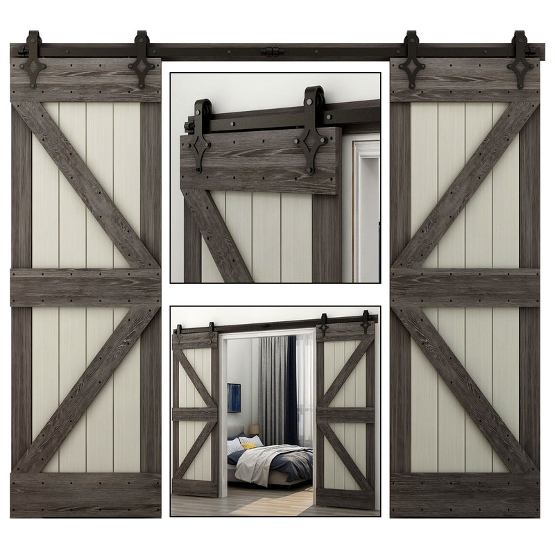 CCJH 6/6.6FT Heavy Duty Sliding Barn Door Hardware Kit with Floor Guide