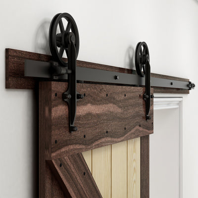 CCJH 6FT/183CM Heavy Duty Sliding Barn Wood Door Hardware Kit - Smoothly and Stable - Easy Installation - Fit 36" Single Door Panel(Cross Style)