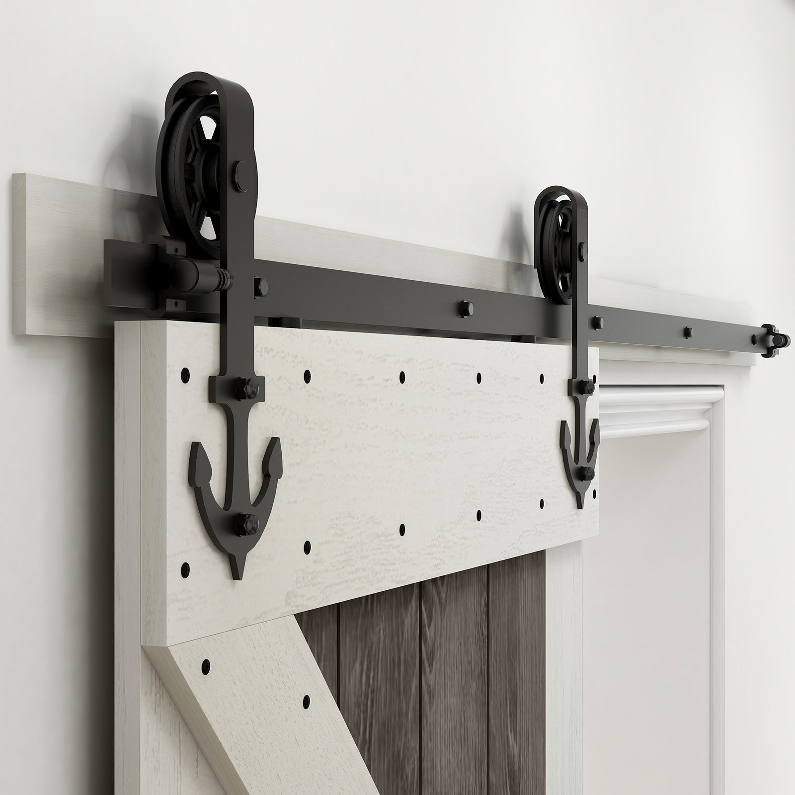 Single Wood Sliding Barn Door Hardware Kit Basic Black Wheel Roller Ga ...