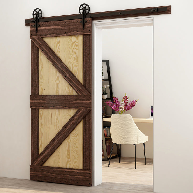 CCJH 6FT/183CM Heavy Duty Sliding Barn Wood Door Hardware Kit - Smoothly and Stable - Easy Installation - Fit 36" Single Door Panel(Cross Style)