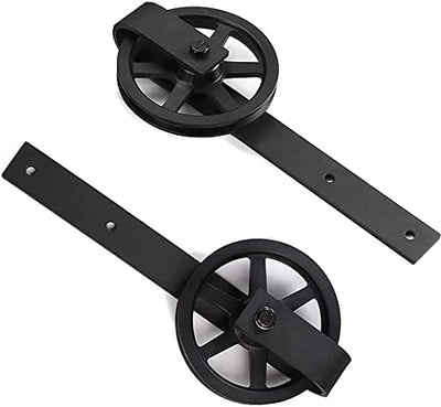 CCJH 14FT Track Double Sliding Barn Door Hardware Kit Basic Black, Big Spoke Wheel,Heavy Duty,Slide Smoothly Quietly