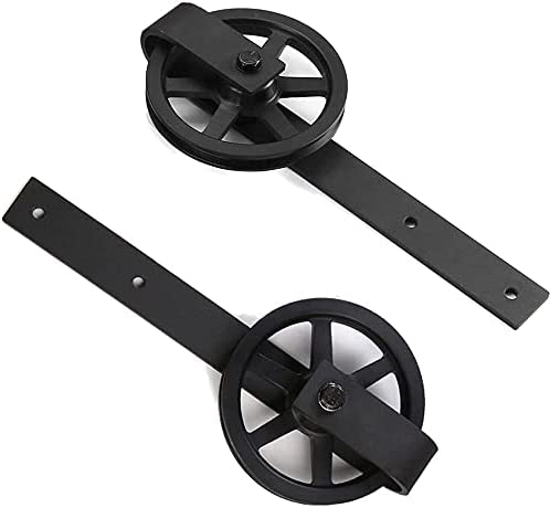 CCJH 14FT Track Double Sliding Barn Door Hardware Kit Basic Black, Big Spoke Wheel,Heavy Duty,Slide Smoothly Quietly
