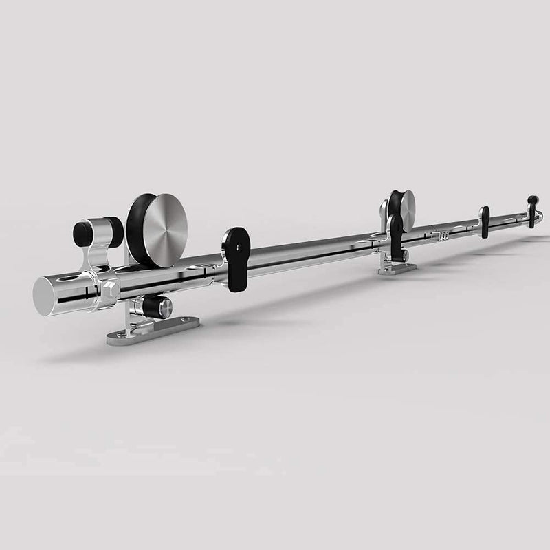 CCJH 6FT/183CM Sliding Barn Door Hardware Track Kit Stainless Steel Heavy Duty for Double Wood Door (T Shape Hanger)