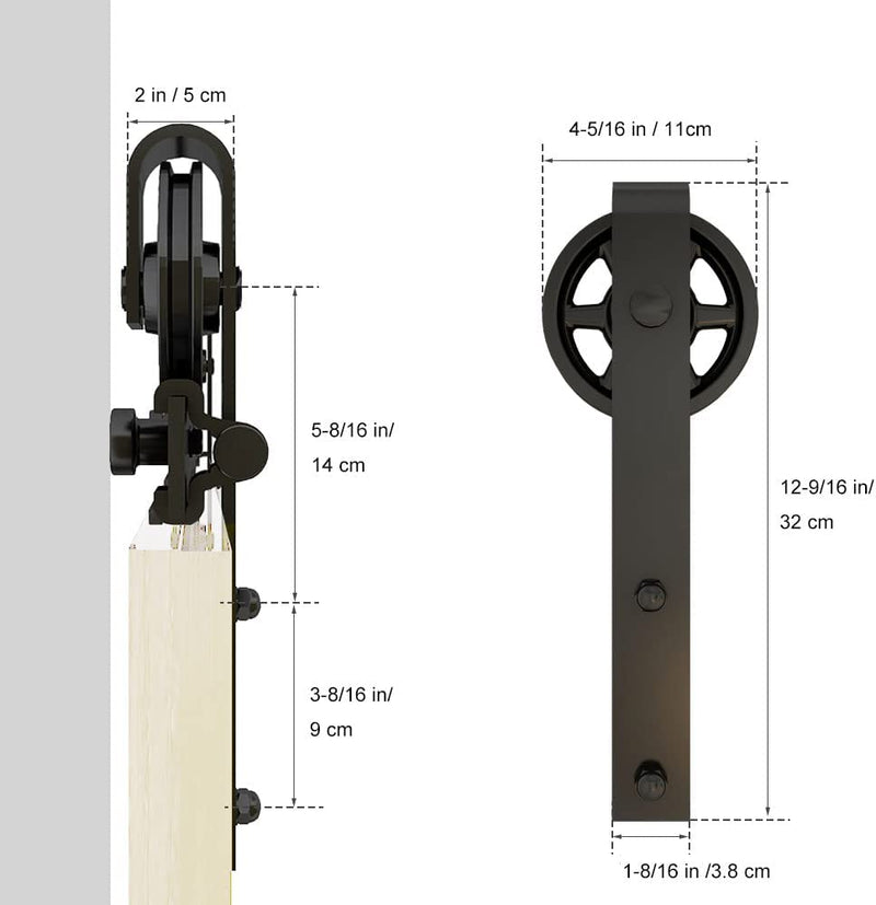 CCJH 14FT Track Double Sliding Barn Door Hardware Kit Basic Black, Big Spoke Wheel,Heavy Duty,Slide Smoothly Quietly