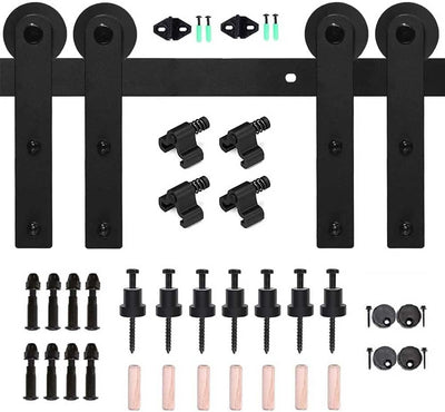 CCJH 6FT/183CMSliding Barn Door Hardware Kit, Heavy Duty, Smoothly and Silently, Easy to Install, Fit 18" Width Double Door Panel, I Shaped Hangers Black