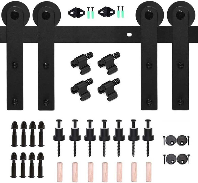 CCJH 6FT/183CMSliding Barn Door Hardware Kit, Heavy Duty, Smoothly and Silently, Easy to Install, Fit 18" Width Double Door Panel, I Shaped Hangers Black