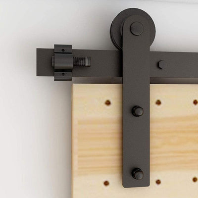 CCJH 6FT/183CMSliding Barn Door Hardware Kit, Heavy Duty, Smoothly and Silently, Easy to Install, Fit 18" Width Double Door Panel, I Shaped Hangers Black