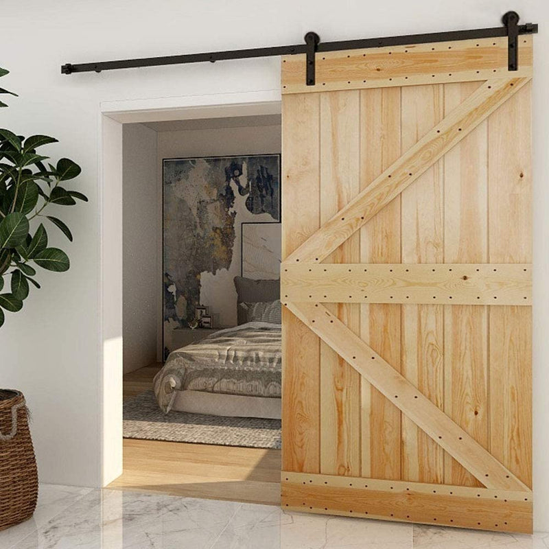 CCJH 6.6FT Heavy Duty Sturdy Sliding Barn Door Hardware Kit -Smoothly and Quietly -Easy to Install Fit 36"-40 Wide Door Panel (Simple Shape Hanger)