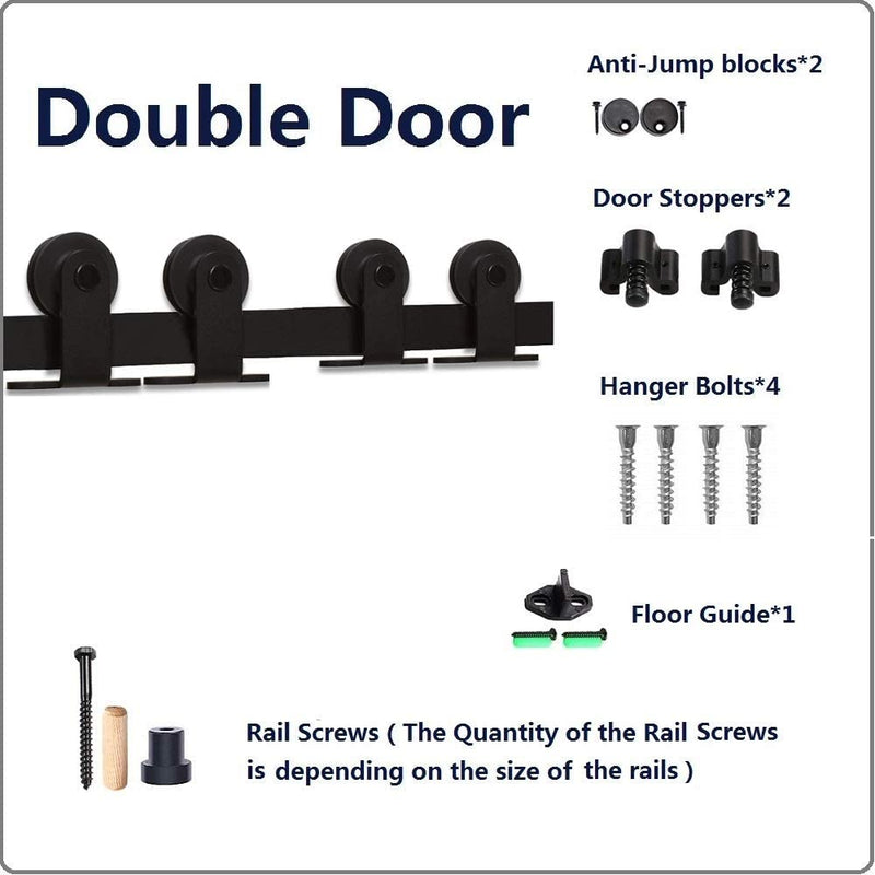 CCJH 6FT/183CM Sliding Barn Door Hardware Kit, Heavy Duty, Smoothly and Silently, Easy to Install, Fit 18" Width Double Door Panel, T-Shaped Style Black