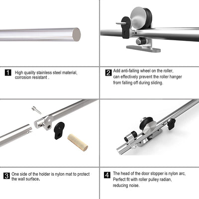 CCJH 7FT/213CM Sliding Barn Door Hardware Track Kit Stainless Steel Heavy Duty for Single Wood Door (T Shape Hanger)