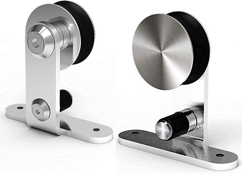 CCJH 6FT/183CM Sliding Barn Door Hardware Track Kit Stainless Steel Heavy Duty for Double Wood Door (T Shape Hanger)