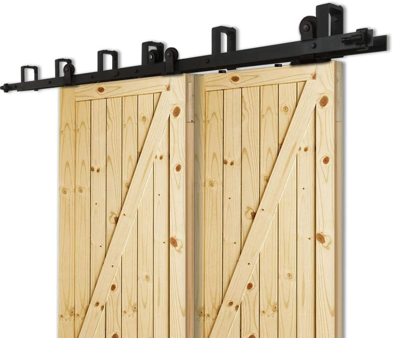 CCJH 20FT Bypass Double Door Sliding Barn Door Hardware Kit Black, Strong Bearing, U-Shape Bracket System, Fit 120" Wide Door Panel (T Shaped)
