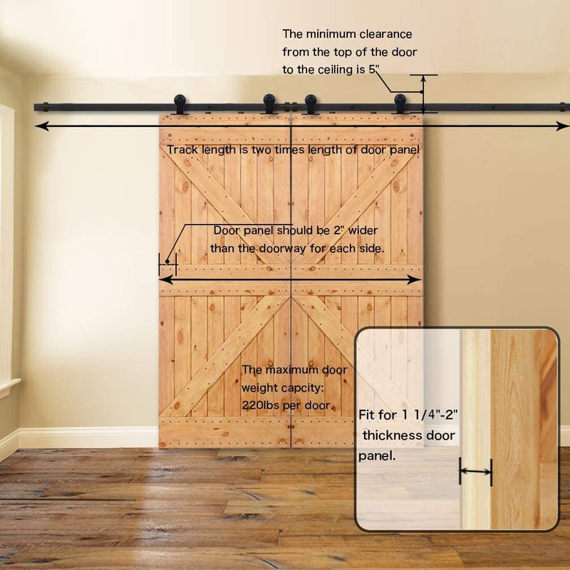 CCJH 6FT/183CM Sliding Barn Door Hardware Kit, Heavy Duty, Smoothly and Silently, Easy to Install, Fit 18" Width Double Door Panel, T-Shaped Style Black