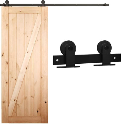 CCJH 7.5FT/228CM Sliding Barn Door Hardware Kit, Heavy Duty, Smoothly and Silently, Easy to Install, Fit 22.5" Width Double Door Panel, T-Shaped Style Black