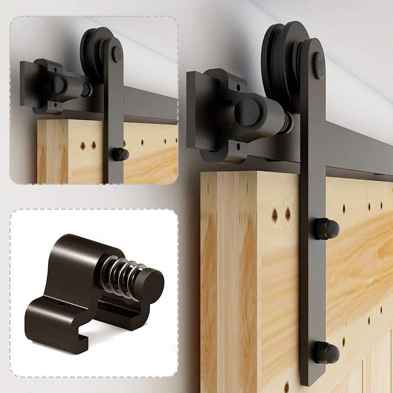 CCJH 6FT/183CMSliding Barn Door Hardware Kit, Heavy Duty, Smoothly and Silently, Easy to Install, Fit 18" Width Double Door Panel, I Shaped Hangers Black