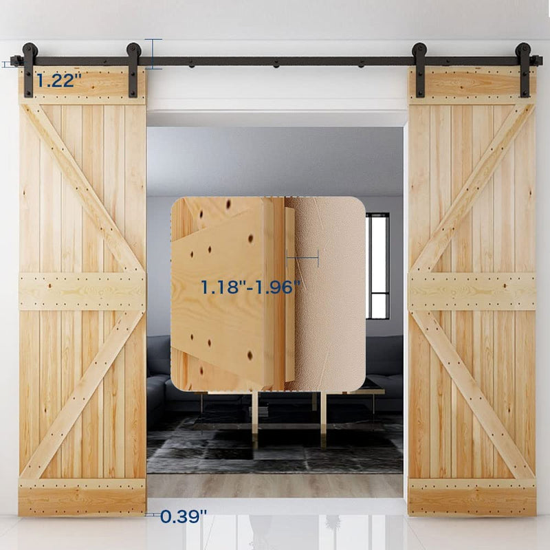 CCJH 6FT/183CMSliding Barn Door Hardware Kit, Heavy Duty, Smoothly and Silently, Easy to Install, Fit 18" Width Double Door Panel, I Shaped Hangers Black