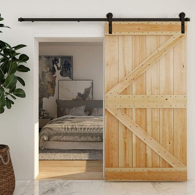 CCJH 7FT Heavy Duty Sturdy Sliding Barn Door Hardware Kit -Smoothly and Quietly -Easy to Install Fit 42" Wide Door Panel (I Shape Roller)