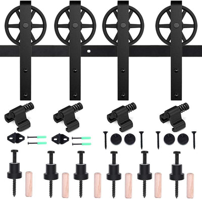 Sliding Barn Door Hardware Kit 13FT, Heavy Duty, Smoothly and Silently, Easy to Install, Fit 39" Thickness Double Door Panel, Big Rollers Flat Style Black