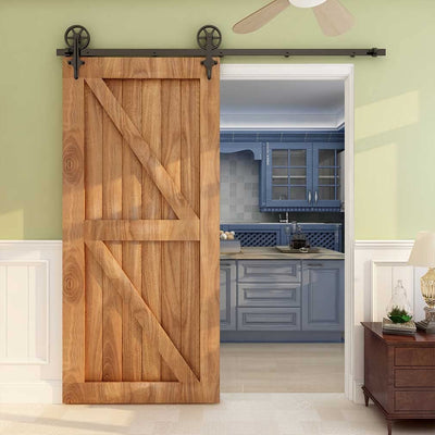 CCJH 6FT/183CM Heavy Duty Sliding Barn Wood Door Hardware Kit - Smoothly and Stable - Easy Installation - Fit 36" Single Door Panel(Cross Style)
