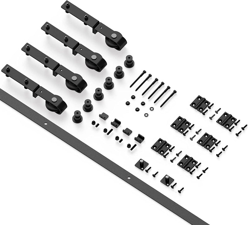 CCJH 7FT/84"(213CM) Bi-Folding Sliding Barn Door Hardware Kit Smoothly and Quietly, Heavy Duty Flat Track Side Mounted Roller for 4 Doors, NO Door