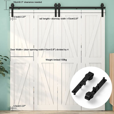 CCJH 7FT/84"(213CM) Bi-Folding Sliding Barn Door Hardware Kit Smoothly and Quietly, Heavy Duty Flat Track Side Mounted Roller for 4 Doors, NO Door