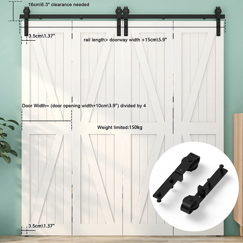CCJH 7FT/84"(213CM) Bi-Folding Sliding Barn Door Hardware Kit Smoothly and Quietly, Heavy Duty Flat Track Side Mounted Roller for 4 Doors, NO Door