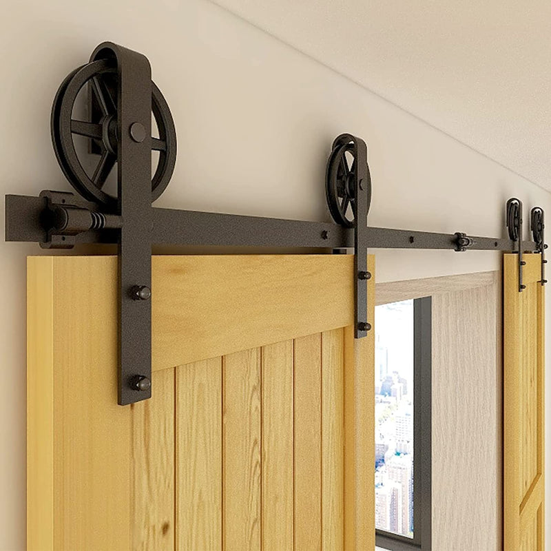 Sliding Barn Door Hardware Kit 13FT, Heavy Duty, Smoothly and Silently, Easy to Install, Fit 39" Thickness Double Door Panel, Big Rollers Flat Style Black