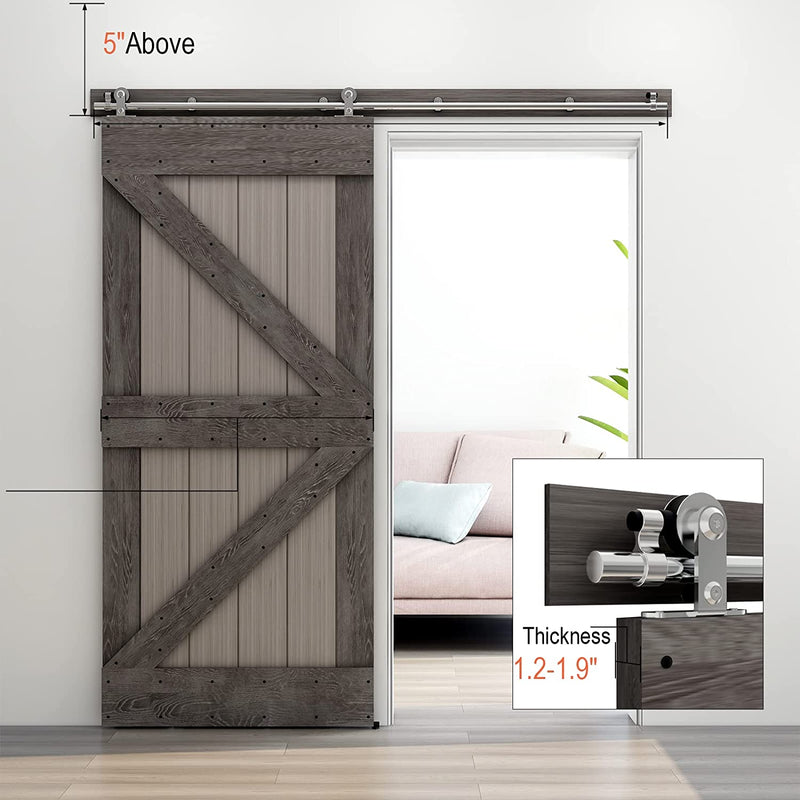CCJH 7FT/213CM Sliding Barn Door Hardware Track Kit Stainless Steel Heavy Duty for Single Wood Door (T Shape Hanger)