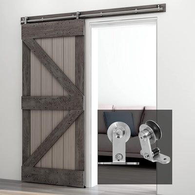 CCJH 7FT/213CM Sliding Barn Door Hardware Track Kit Stainless Steel Heavy Duty for Single Wood Door (T Shape Hanger)