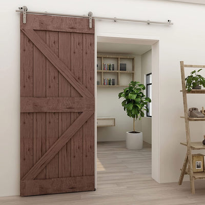 CCJH 8FT/244CM Stainless Steel Sliding Barn Door Hardware Track Kit Heavy Duty for Single Wood Door (Round Shape Hanger)