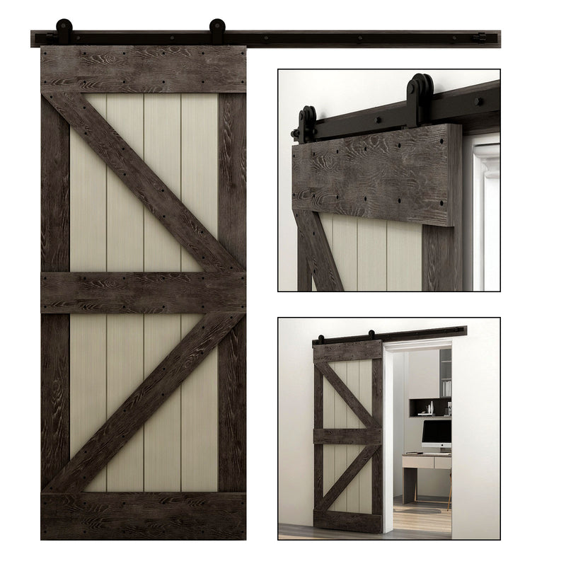 CCJH 6/6.6FT Heavy Duty Sliding Barn Door Hardware Kit with Floor Guide
