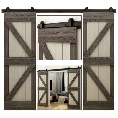 CCJH 6/6.6FT Heavy Duty Sliding Barn Door Hardware Kit with Floor Guide