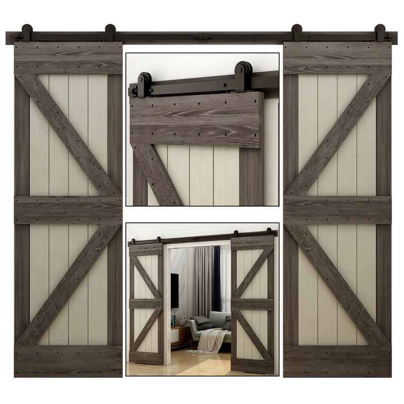 CCJH 6/6.6FT Heavy Duty Sliding Barn Door Hardware Kit with Floor Guide