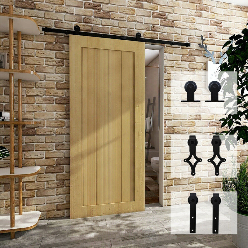CCJH 6/6.6FT Heavy Duty Sliding Barn Door Hardware Kit with Floor Guide