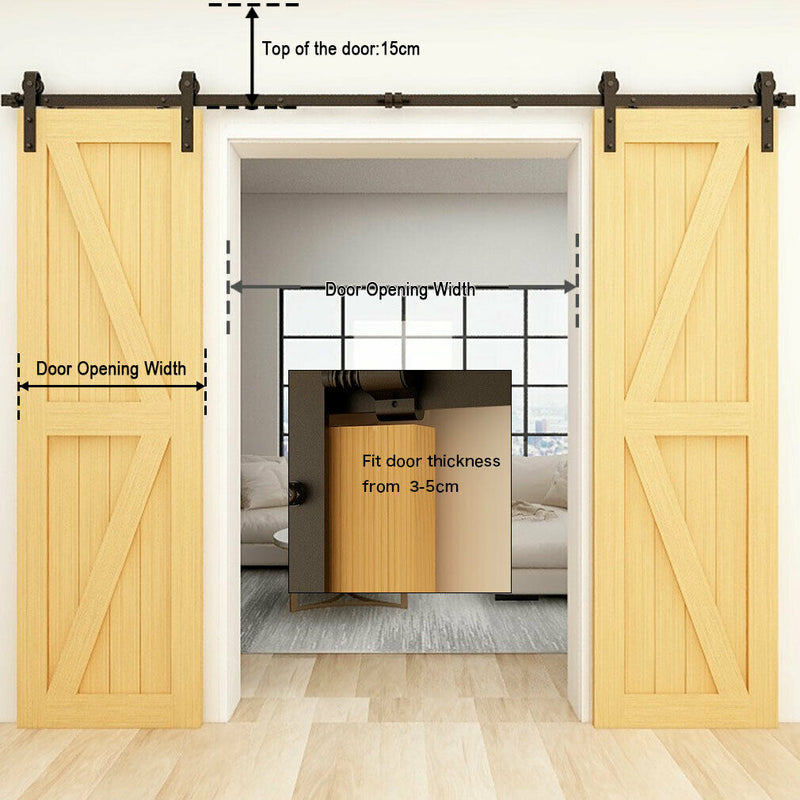 CCJH 6/6.6FT Heavy Duty Sliding Barn Door Hardware Kit with Floor Guide